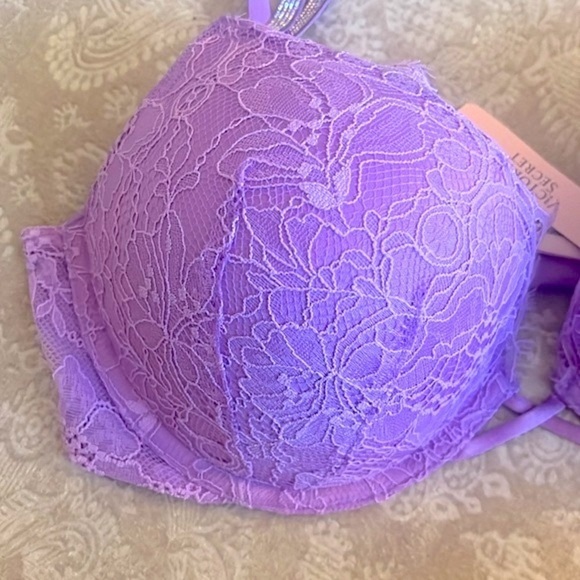 Brand New Victoria’s Secret Bombshell Plunge Lace Double Shine Strap Purple Bra - Picture 4 of 16